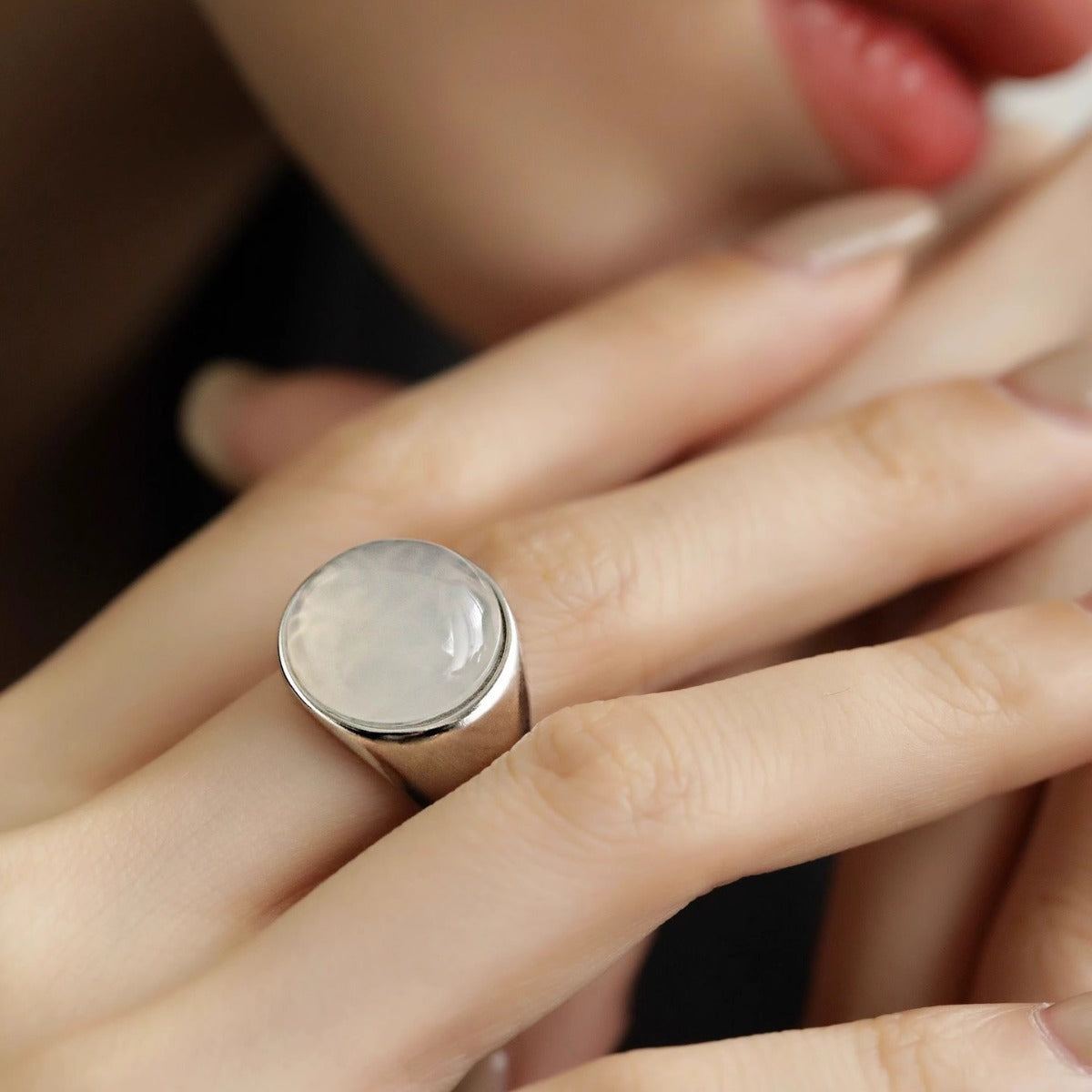 Lychee Jelly Round Ring Female Light Luxury High Sense