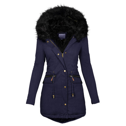 Women’s Fur Collar Hooded Mid-Length Winter Cotton Coat | ROHBA Store