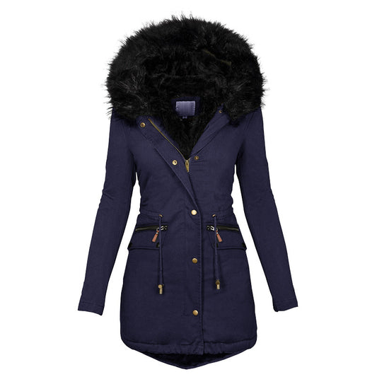 Women’s Fur Collar Hooded Mid-Length Winter Cotton Coat | ROHBA Store