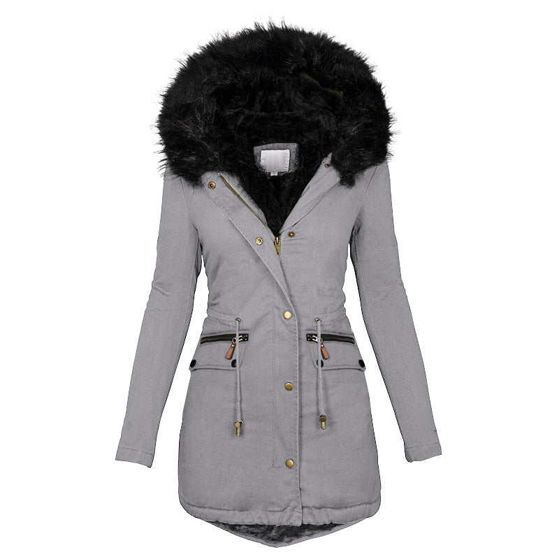 Women’s Fur Collar Hooded Mid-Length Winter Cotton Coat | ROHBA Store