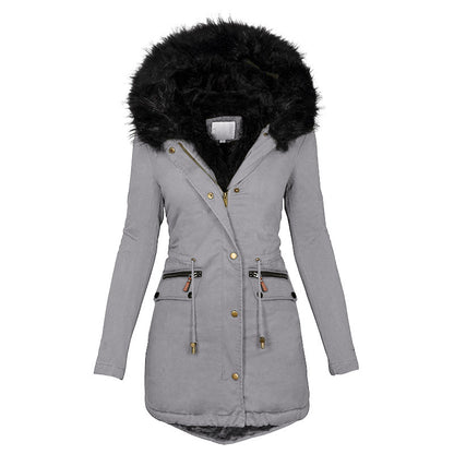 Women’s Fur Collar Hooded Mid-Length Winter Cotton Coat | ROHBA Store