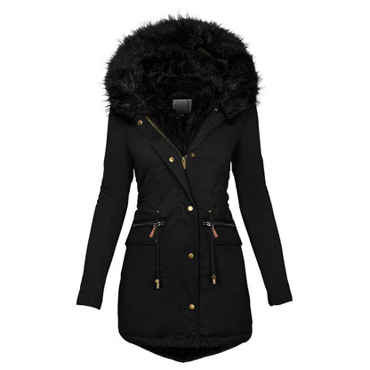 Women’s Fur Collar Hooded Mid-Length Winter Cotton Coat | ROHBA Store