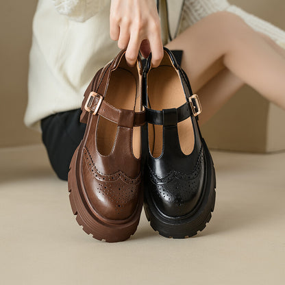 Vintage Brown Round Toe High Heels Thick Bottom Chunky Heel