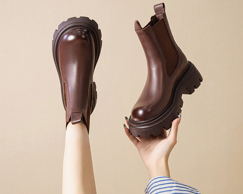 Women's Leather Thick-soled Leather Martin Boots