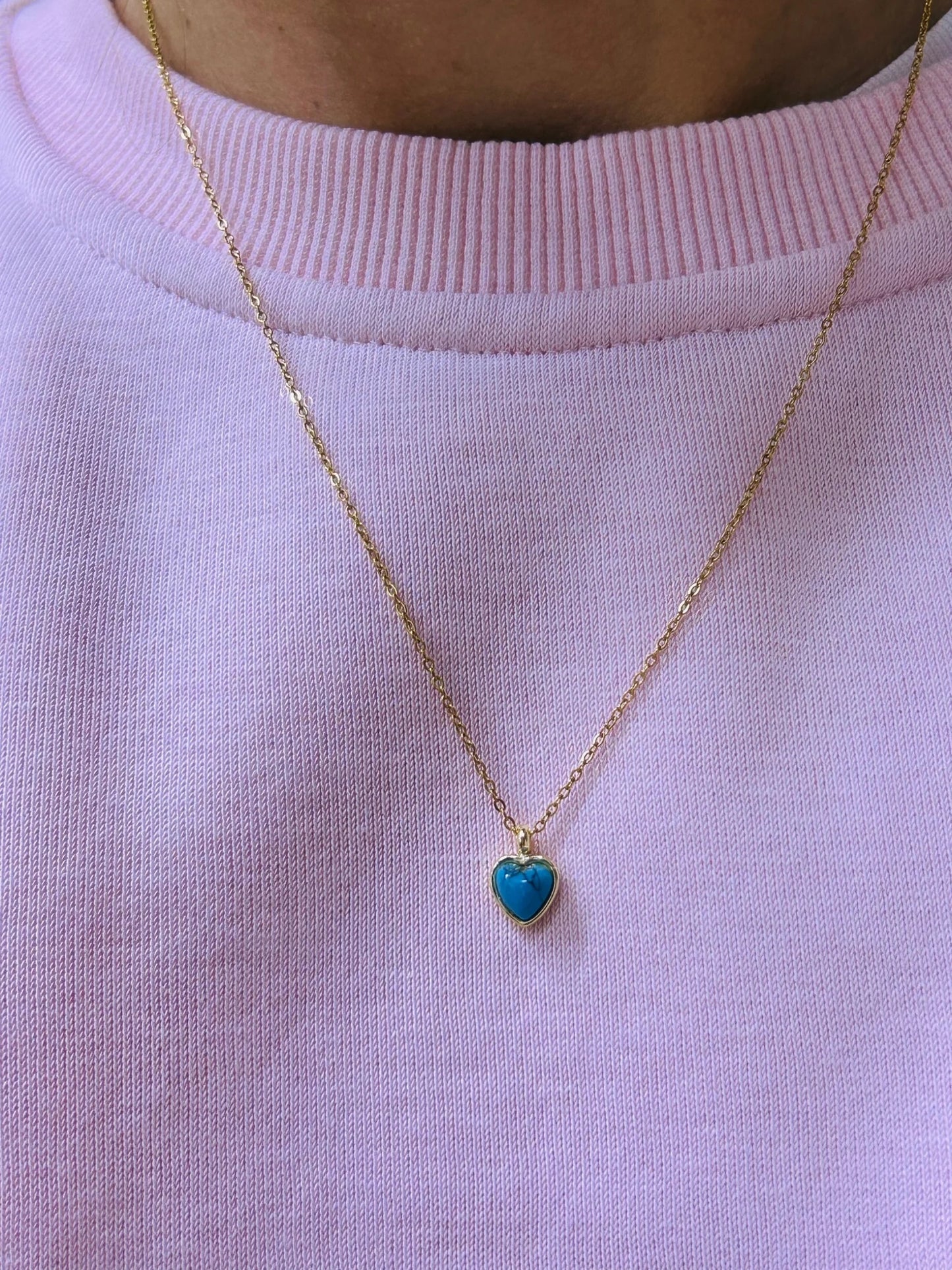 Stainless Steel Minimal Blue Stone Heart Necklace