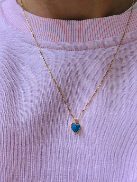 Stainless Steel Minimal Blue Stone Heart Necklace