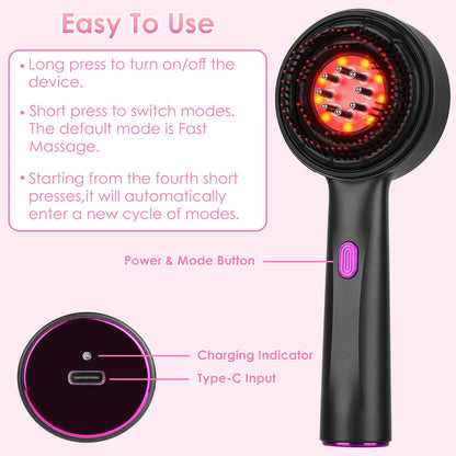 1Set 3 In 1 Red Light Scalp Massager Brush Cordless Hair Oil Applicator Massage Comb With 3 Modes Rechargeable IPX7 Waterproof