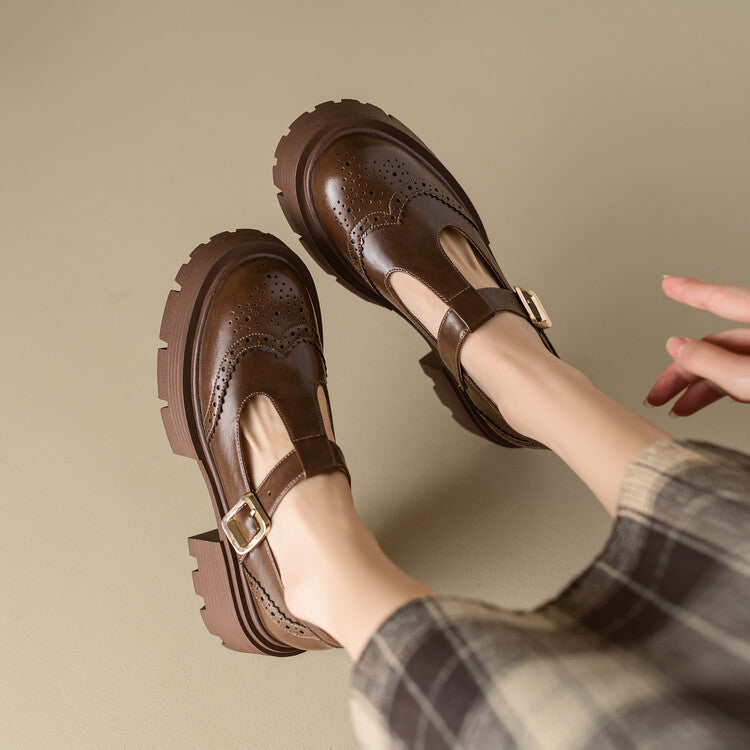 Vintage Brown Round Toe High Heels Thick Bottom Chunky Heel