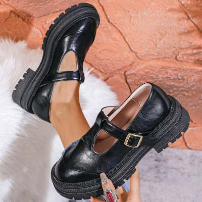 Vintage Brown Round Toe High Heels Thick Bottom Chunky Heel