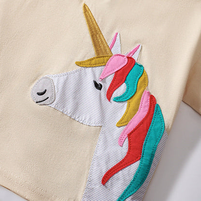 Summer Baby Kids Unicorn Cartoon Pattern T-shirt and Striped Bloomers Clothing Set for Girls